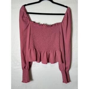 Shinestar Women's Square Neck Long Sleeve Smocked Crop Top, Junior Size XL